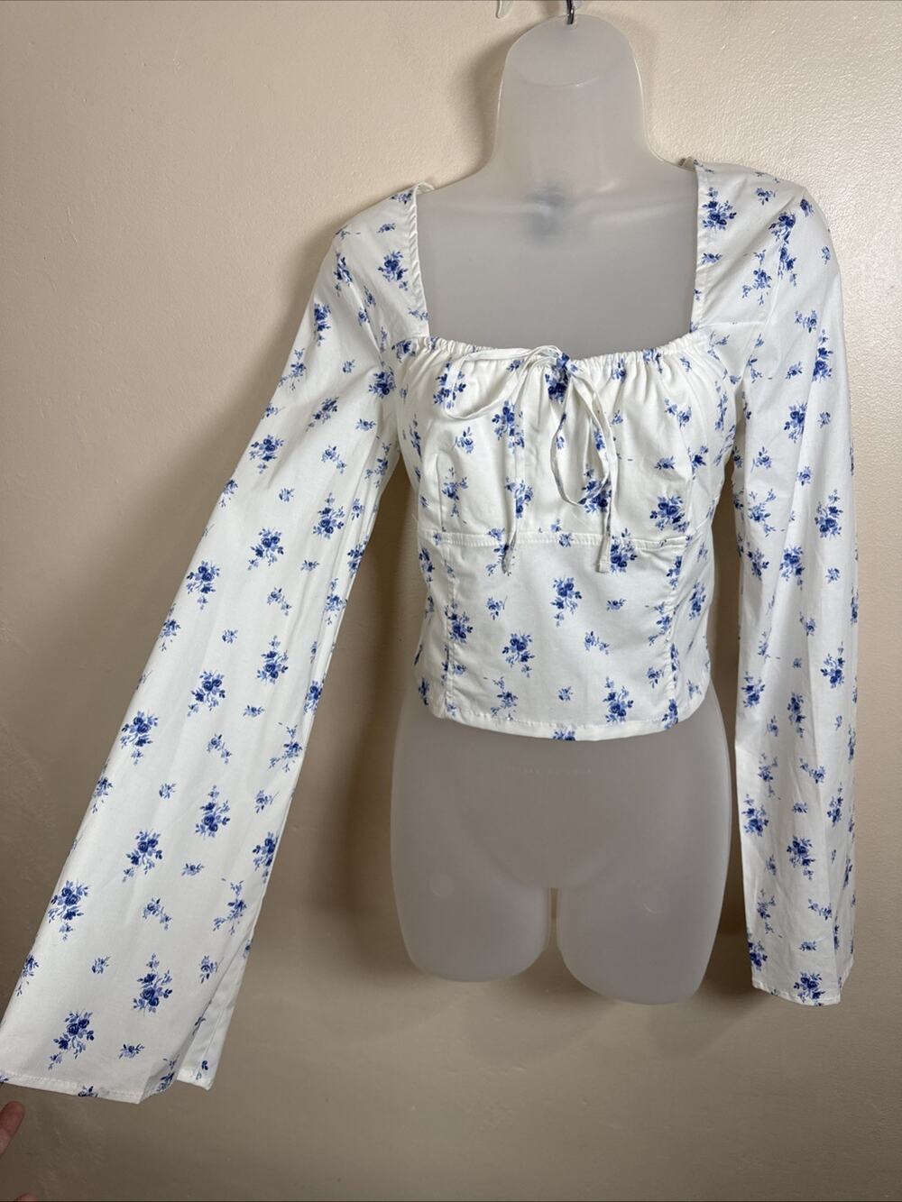 NWT Wild Fable Womens Crop Top Corset Babydoll Flare Sleeve Milkmaid M Coquette